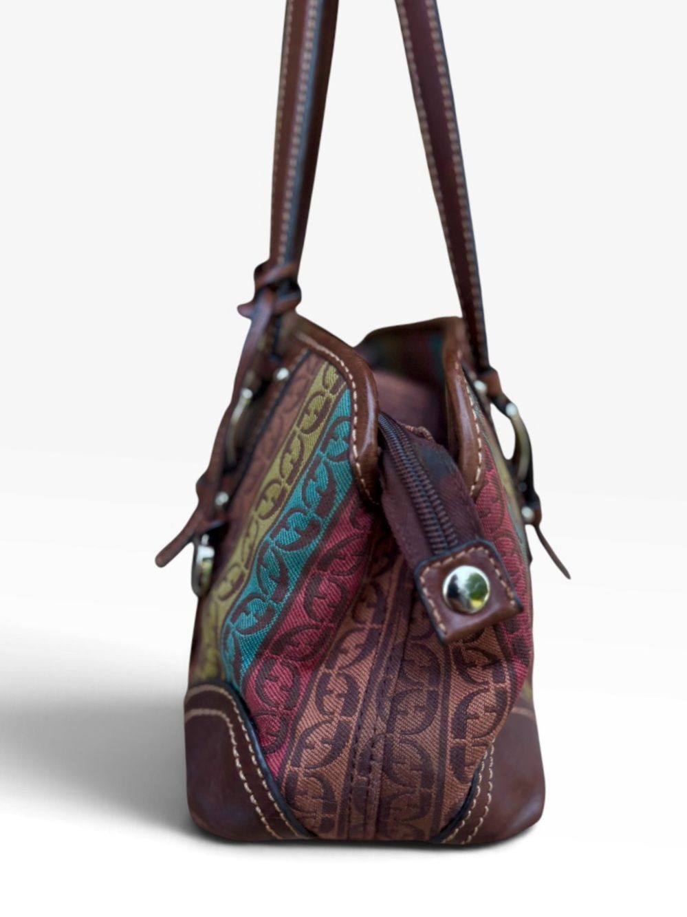 Vintage Fossil Multi-Color Signature Monogram Satchel Bag - Picture 6 of 13